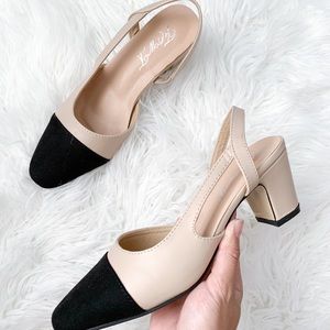 LAST CHANCE Chunky Heel Cap Toe Slingback Heels